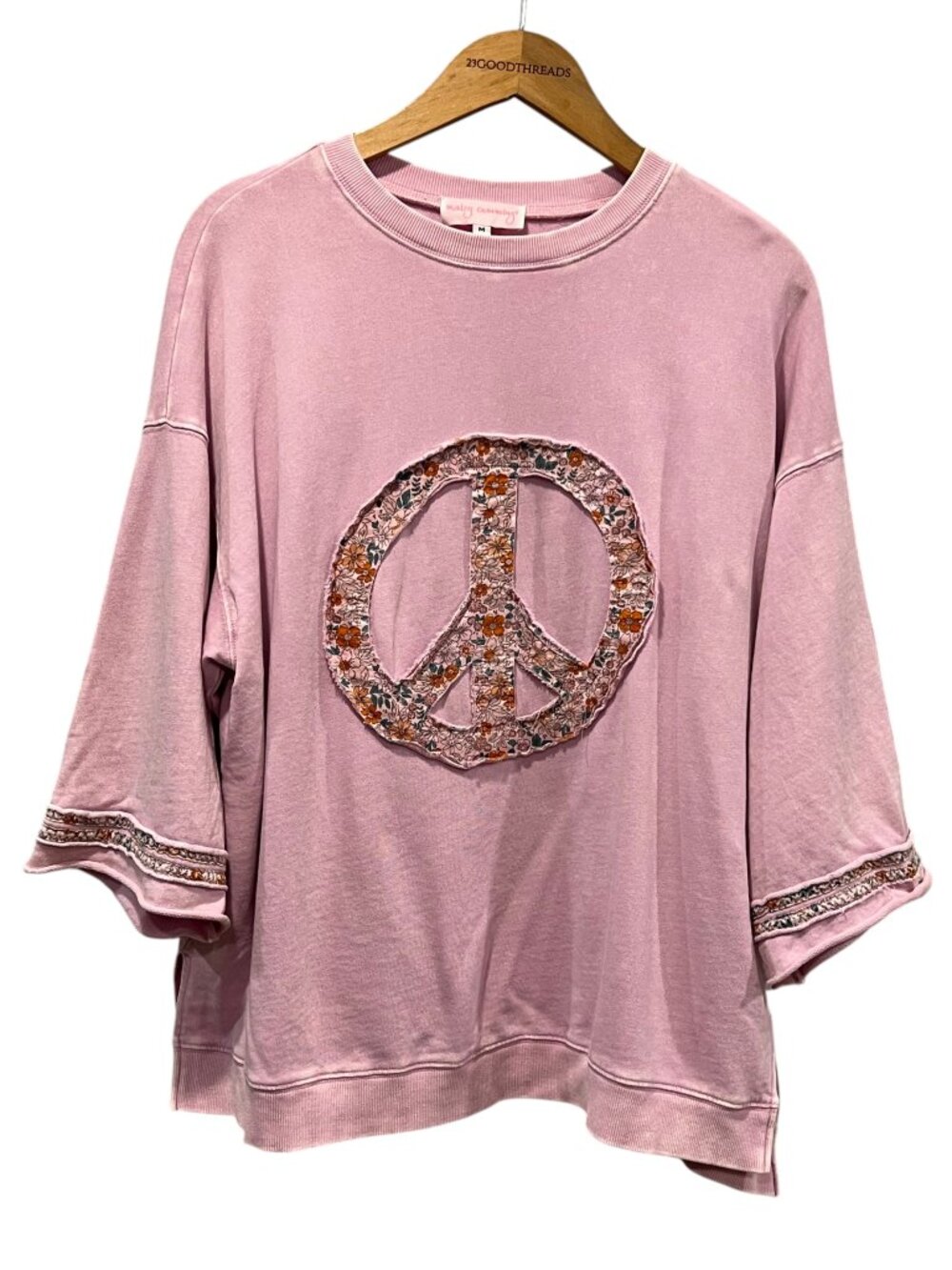 Maizy Cummings Peace Petals Mineral Washed Cotton Top, Pink, M